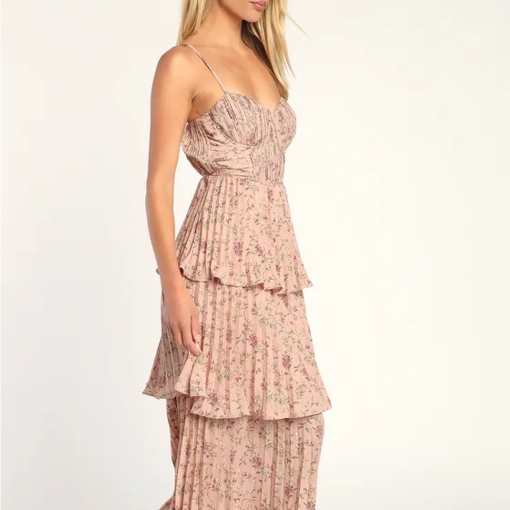 Lulus Cascading Crush Pink Floral Print Tiered Bustier
Midi Dress